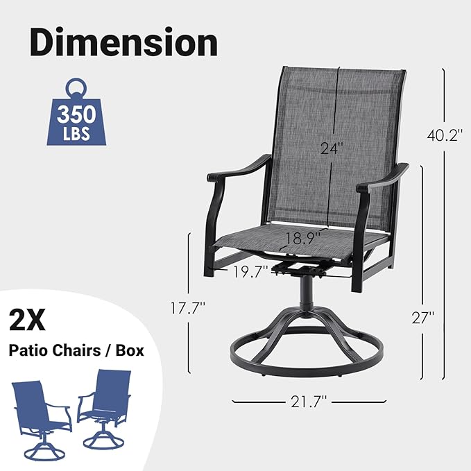 Soohow Swivel Outdoor Dining Chairs Set of 6, Patio Swivel Dining Chair with Textilene Fabric, Outdoor Metal Armchair All Weather Resistant, Ergonomic Comfort, Perfect for Patio, Backyard, Balcony