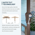 PatioKingdom Auto-Tilt 9FT Patio Umbrella Outdoor with 8 Sturdy Fiberglass Ribs,Market Table Umbrella for Pool,Backyard,Deck and Garden