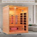 Smartmak Far Infrared Wood Sauna, 3 Person WiFi Control Home Canadian Hemlock Wooden Traditional Indoor Saunas, Full-Spectrum Red Light 2100W Spa Room, 11 Heating Elements, Speaker, Light, Oxygen Bar