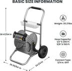 Giraffe Tools Garden Hose Reel Cart with Wheels, Heavy Duty Metal Water Hose Reel Cart, 200 ft of 1/2 Capacity, Mobile Hose Reel Cart for Outside