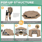COBIZI 15x15ft Extra Large Pop Up Gazebo Canopy Tent with Mosquito Netting, Spacious Easy Set-Up Screened Shelter, Durable Outdoor Pavilion with Ground Stakes, Perfect for Patio, Backyard, Khaki