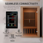 SteamSpa 1-2 Person Low EMF Carbon FAR Infrared Hemlock Wood and Tempered Glass Indoor Home Sauna Room with LED Touch Control Panel, Color LED Therapy Light, Bluetooth Speaker