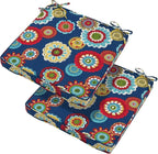 Magpie Fabrics Indoor Outdoor Waterproof Square Chair Cushion, 18" x 18" x 2.5", 2 Pack, Water Resistant Seat Cushions, for Patio Garden Office, Floral Navy