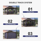 PURPLE LEAF 10' X 14' Hardtop Gazebo Pavilion for Outdoor with Netting and Curtains Deck Backyard Heavy Duty Sunshade Large Metal Patio Permanent Canopy