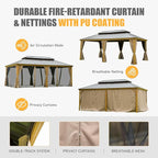 Domi 14' X 20' Hardtop Gazebo Large Outdoor Metal Gazebo with Galvanized Steel Double Roof Canopy, Wood Grain Aluminum Frame, Curtains and Netting for Patio, Deck, Garden