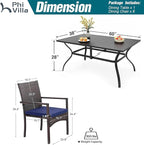PHI VILLA 7 Piece Patio Dining Set for 6, Outdoor Slatted Metal Dining Table with Umbrella Hole & Cushioned Wicker Chairs for Patio, Deck, Yard, Porch
