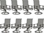 UDPATIO Patio Swivel Dining Chairs Set of 8, Outdoor Swivel Chairs Patio High Back with All Weather Textilene Metal Rocking Frame for Lawn Garden Backyard, Gray White
