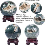 Large Moss Agate Crystal Sphere Natural Healing Crystal Ball with Stand Meditation Decorative Balls Home Decor 100-110mm/3.9-4.3"