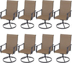 Patio Swivel Dining Chairs Set of 8, Outdoor Metal Chair with Textilene Mesh Fabric Patio Furniture Set Porch Chairs with Metal Rocking Frame for Lawn Garden Backyard
