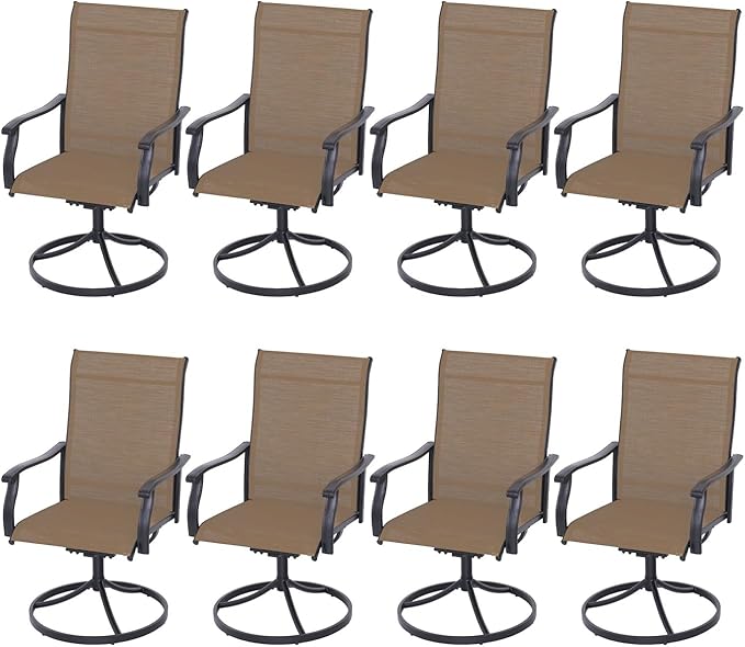 Patio Swivel Dining Chairs Set of 8, Outdoor Metal Chair with Textilene Mesh Fabric Patio Furniture Set Porch Chairs with Metal Rocking Frame for Lawn Garden Backyard