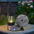 Glintoper Solar Garden Statue Cat Figurine with Lantern, Outdoor Metal Kitten Whimsical Lawn Porch Yard Art, Mothers Day Ideal Gifts, Lighted Ornaments for Patio Pathway Yard Decoration