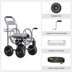 Giraffe Tools Garden Hose Reel Cart, Cart with Wheels Heavy Duty, Industrial Hose Reels for Outside, 250-Feet of 5/8" Hose Capacity, Hose Guide Pre-Installed