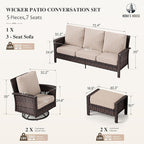 HERA'S HOUSE High Back Patio Furniture Set with Swivel Chairs, Outdoor Wicker Furniture with 5.5" Thick Cushions, Outside Conversation Sofa Sets for Backyard Deck Lawn, Beige
