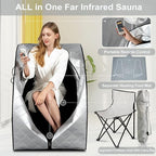 Smartmak Far Infrared Sauna, Full Body One Person SPA Set with Portable Time & Tempreture Remote Control, Heating Foot Pad and Foldable Reinforced Chair(L 27.6’’ x W 31.5’’ x H 37.8’’) - Black Border