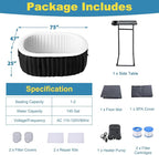 NAIZEA Inflatable Hot Tub - Outdoor Hot Tubs 2 Person, Portable Blow Up Spa Square Portable Hot Tub, 90 Soothing Bubble Air Jets, Cover, 2 Filter, 145 Gallon,75x47x25 in
