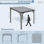 Domi 8’ x 8’ Wall-Mounted Hardtop Gazebo Pergola – Permanent Lean-to Outdoor Shelter with Sloped Galvanized Steel Roof & Upgraded Drainage – Grey Metal Patio Cover for Backyard, Deck, Garden