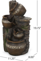 Merax 19.75" High Weather Resistant Floor Fountain with Light, 3 Tier Outdoor Fountain, Stacked Jar Design for Garden Patio Yard, Brown+Gray