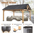 COOS BAY 11x13 Hardtop Gazebo with Cedar Wood Frame, Galvanized Steel Gable Roof Outdoor Pavilion for Garden, Lawn, Poolside, Patio, Deck, Natural Wood/Black