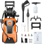 DNA MOTORING TOOLS-00230 Up to 2176 PSI Pressure 2.4 GPM Max Flow Electric Pressure Washer for Yard and Car Cleaning with Spray Nozzle Foam Bottle + 4 Turbo Nozzles IPX5 Driveway Patio Deck(Orange)