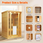 Far Infrared Sauna for Home Low EMF 2 Person Indoor Dry Hemlock Wood 1800W Graphene Heaters Panels Personal Sauna with Touch Intelligent Panel, Bluetooth Reading Light, 47.2 * 39.4 * 74.8in