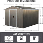 10 x 8 FT Outdoor Storage Shed, Metal Garden Shed with Floor Frame, Large Tool Shed Outdoor Storage with Lockable Sliding Doors & Air Vents, Storage House Waterproof for Backyard, Lawn, Gray