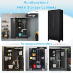 75" Metal Storage Cabinet, Tool Cabinets with Hooks, Garage Storage Cabinet with Lock, Heavy-Duty Tool Cabinet for Utility Room, Gym, Basement, Broom Closet Cabinet, Black