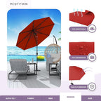 Midtown Umbrellas Sunbrella Umbrella 9 Feet Outdoor Umbrella With Red Acrylic Fabric - Auto-Tilt Aluminum Frame Patio Umbrella For Backyard, Deck, Garden, Pool - Black Pole