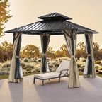 10' x 10' Hardtop Gazebo, Aluminum Frame Outdoor Patio Gazebos with Netting and Curtains, Outdoor Gazebo Canopy, Patio Pergola with Double Steel Roofs for Backyard, Patio, Deck, Sandstone