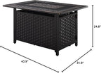 Fire Sense 63699 Albany Woven Aluminum Convertible Gas Fire Pit Table 45,000 BTU Multi-Functional Outdoor Firepit with Fire Bowl Lid Nylon Cover & Clear Fire Glass - Bronze Finish - Rectangular 44"