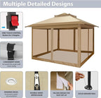 COBIZI Pop Up Gazebo 11x11 One-Push Canopy Tent, Carpas Para Patio, Outdoor Canopy Shelter with Double Roof Ventiation 121 Square Feet of Shade for Lawn, Garden, Backyard and Deck, Khaki(Upgraded 2.0)