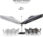 PURPLE LEAF 11 Feet Solar Powered LED Square Cantilever Umbrella With Base Patio Umbrella Windproof Hanging Umbrella Outdoor Umbrella Offset Umbrella, Grey