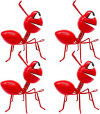 Metal Yard Art Garden Decorative Cute Ant Outdoor Wall Sculptures - Set of 4 Red