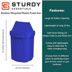42 Gallon Round 100% Recycled Plastic Indoor or Outdoor Commercial Trash Can with Easy Access Swing Top Lid | Great for Schools and Businesses - Blue