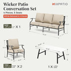 Patio Furniture Set 4 pcs, Metal Outdoor Patio Furniture, 3-Seat Sofa, 2 Single Chairs, Metal Coffee Table and 5.75" Extra Thick Cushion, Patio Conversation Set,Beige