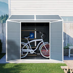 8x6 ft Resin Outdoor Storage Shed with Two-Window and Double-Door, Plastic Shed with Floor for Gargen, Patio, Yard, Lawn, Grey (1 Doors) (Grey, 8x6 ft)