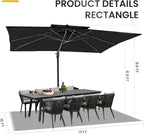 10 X 13 FT Cantilever Patio Umbrella with Base Included Outdoor Heavy Duty Double Top Windproof Rectangle Offset Umbrellas with 360-degree Rotation for Pool Deck Backyard, Black