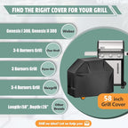 Grill Cover 58 Inch - Superior BBQ Cover for Weber Genesis 300 Series Grill - 600D Outdoor Grill Cover for Dyna-glo, Char-Broil, Nexgrill, Monument, Weber Genesis E330 and Genesiss II E310