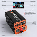 2000W Pure Sine Wave Power Inverter 12V DC to 110V AC Converter Peak Power 4000W for RV Truck Off-Grid Solar Car Inverter with 3 AC Outlets, 2 USB & 1 Type-C Ports, Cables Included, Remote Controller