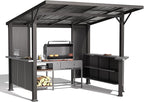 Gotland 10 FT x 10 FT Hardtop Grill Gazebo, BBQ Gazebo with 2 Extended Countertop 2 Side Shelves Drainage Holes Sloping Roof, Metal BBQ Canopy in 2 Combination Styles, for Patio Backyard Black