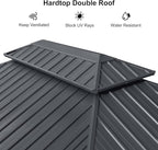 PURPLE LEAF 12'x20' Hardtop Gazebo with Lights Outdoor Pavilion Waterproof Double Roof Galvanized Steel for Patio and Garden Includes Netting and Curtains Grey