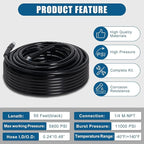 50FT Sewer Jetter Kit for Pressure Washer, 5800PSI Water Jet Durable Drain Cleaner Hose 1/4 Inch NPT Corner with 4 Specialized Nozzles，Waterproof Tape, Pearl Corsage Pin, Handle Strap & 2 Spanners