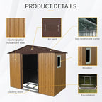 4x8 FT Outdoor Storage Shed, Metal Garden Shed with Frame Floor, Outside Tool Shed with Window, Waterproof Storage Building with Lockable Sliding Doors & Sloped Roof for Backyard, Patio, Coffee