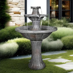 Marble Finish Concrete Outdoor Water Fountains 2-Tier Decor Dark Castle Designed 41.7" H Waterfall Fountains for Yard, Garden, Deck, Patio, Backyard, Porch, Lawn