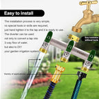 3 Way Garden Hose Splitter, Heavy Duty Brass Nickel Plated Rust Resistant Faucet Manifold, 3/4" Frost Resistant Outdoor Hose Adapter Connector，Hose Spigot Adapter with 3 Large Green Handles