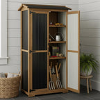 Outdoor Storage Cabinet, Wood & Metal Garden Cabinet with 3 Adjustable Shelf, Weather-Resistant Roof, Lockable Doors & Adjustable Feet for Patio, Garden, Farm (33" L x 21" W x 69" H)