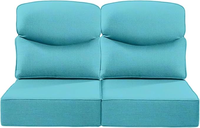 Luxury 22x24/22x25 6-Inch Smile Outdoor Seat Cushions Set of 2 - Superior Comfortable Water-Repellent Patio Chair Cushion for Rattan Dining Glider Loveseat Sectional Sofa - Turquoise