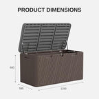110 Gallon Outdoor Storage Box, Waterproof Patio Deck Box with Lockable Lid, Heavy-Duty HDPE Bench for Garden Tools, Cushions (Brown, 110 Gallon)