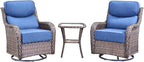 HUMMUH Outdoor Patio Wicker Swivel Rocker Chairs with 6-Inch Thick Cushion High Back 3 PCS Wicker Conversation Set for Porch Balcony Deck