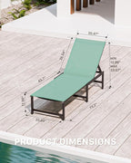 Chaise Lounge Chair Outdoor, Aluminum PatioChairs with 5 Adjustable Backrest and HeadrestPillows for Outside Beach,Green