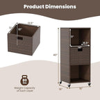 Tangkula Rattan Outdoor Storage Cabinet, Patiojoy Outdoor Wicker Cabinet with 3 Shelves, 1 Removable Drawer, 4 Wheels, Patio Storage Deck Box Cart for Backyard Poolside Porch (Mix Brown)